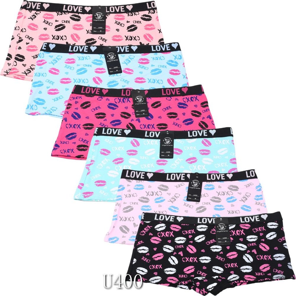 6 Piece Boy Shorts Mix Colors  Cotton   Lip Design Print Size S  M  L XL